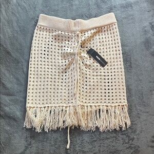 Fashion Nova Cream Crochet Fringe Skirt